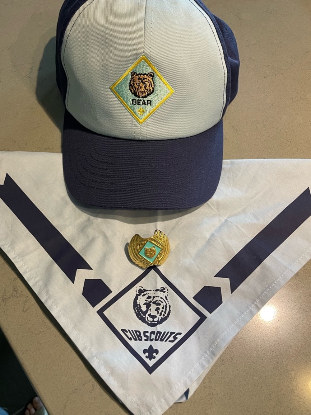 Cub Scouts Bear Patch Cap Hat Neckerchief Slide Lot